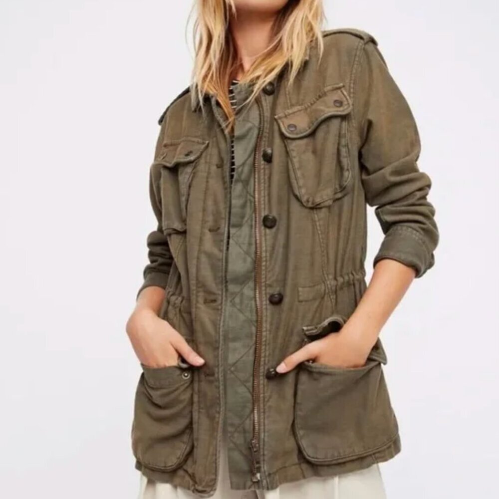 Free People Not Your Brothers Military Style Jacket Olive Khaki Green Womens XS